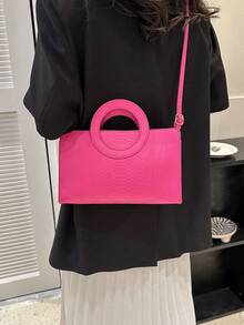 女士防水pu蛇紋設計大容量手提斜挎包,適用於巴西狂歡節和聖帕特里克節 - 粉色 - 查看 2