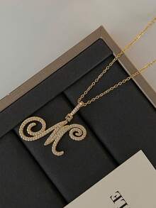 1 件時尚奢華字母項鍊,設計簡約,鎖鏈,適合女士派對、約會、旅行和日常佩戴 - 金色 - 查看 12