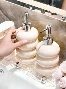 1pc Ceramic Four Layer Donut-Shaped Lotion Bottle, Luxury Shower Gel Dispenser Bottle, Suitable For Bathroom Lotion, Shower Gel, Dispenser Bottle - White - View 2