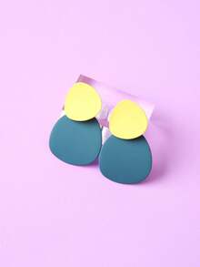 1pair Women's Cartoon & Cute Design Earrings, Bestie Gift, Rainbow Color Asymmetrical Shape Water Drop Dangle Ear Jewelry - Multicolor - View 6