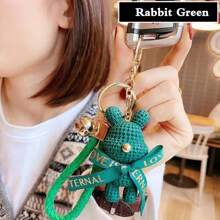 1 件可爱熊形钥匙扣，树脂和纱线兔子设计钥匙圈，适用于汽车钥匙、背包装饰、情侣礼物、家居装饰、房间装饰、墙壁装饰 - 黑色 - 查看 3