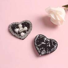 1入紅色紅寶石心形轉印貼花,供衣物裝飾diy使用 - 黑色 - 查看 1