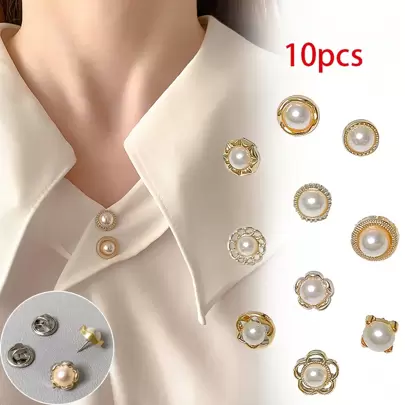 10 piezas Botón de perla Botón de plástico Botón de camisa Botón de estilo Botón de cárdigan Ropa cosida a mano Botón de cuello decorativo Broche de flor Ajustador de cintura de falda vaquera - Broche antirexposición Broche de cuello de verano para niñas Artefacto de pecho Prendedor de ropa Hebilla oculta Ajustable de cintura para falda vaquera, evita que los pantalones se deslicen hacia abajo, sin necesidad de clavos