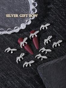 4入組日韓風格3d蝴蝶指甲藝術配件,含絲帶和鑽石 - 銀色 - 查看 4