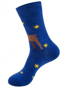 2 雙隨機顏色女式有趣太空人快樂襪子,時尚街頭運動休閒中小腿襪子適合日常穿著 - 彩色 - 查看 4