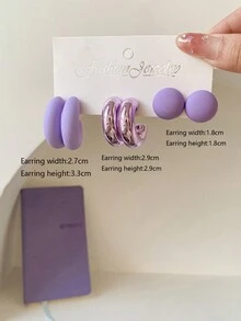 1套/3對經典方格設計創意耳環,多種顏色可供日常配戴 - 彩色 - 查看 17