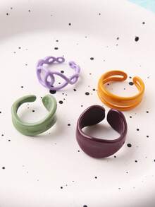 1套/4入組馬卡龍色彩開放式戒指套裝——獨特風格鋅合金噴漆手指戒指,適合女性創意友誼禮物 - 彩色 - 查看 3