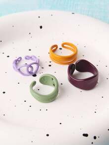 1套/4入組馬卡龍色彩開放式戒指套裝——獨特風格鋅合金噴漆手指戒指,適合女性創意友誼禮物 - 彩色 - 查看 5