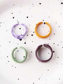 1套/4入組馬卡龍色彩開放式戒指套裝——獨特風格鋅合金噴漆手指戒指,適合女性創意友誼禮物 - 彩色 - 查看 2