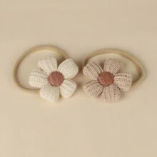 2pcs Retro Knitted Five-Petal Flower Nylon Headband For Infants And Toddlers, Super Soft And Suitable For Baby Photography - Multicolor - View 1