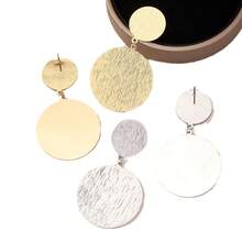 1pair Simple Versatile Metallic Brushed Finish Dangle Earrings - Brushed Round Earrings - View 3
