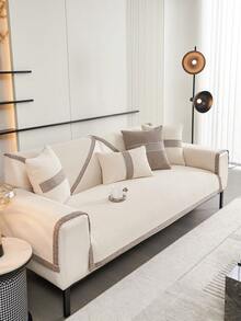 1pc Universal Solid Color Chenille Sofa Cushion, Simplicity, High-Grade Feeling, Anti-Skid, Pet Anti-Dirty, Home Decorative - White - View 1