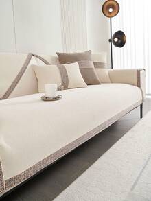 1pc Universal Solid Color Chenille Sofa Cushion, Simplicity, High-Grade Feeling, Anti-Skid, Pet Anti-Dirty, Home Decorative - White - View 5