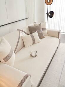 1pc Universal Solid Color Chenille Sofa Cushion, Simplicity, High-Grade Feeling, Anti-Skid, Pet Anti-Dirty, Home Decorative - White - View 4