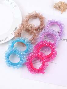 2入組網狀彈性無痕髮圈,帶有波點和心形裝飾,兒童髮飾 - 藍色 - 查看 1