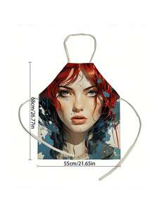 1件時尚亞麻圍裙,適用於成年女性 - 藍色 - 查看 2