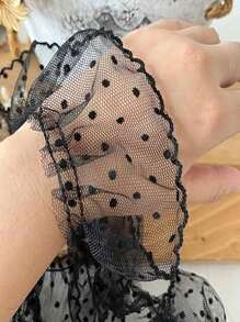 1碼白色波點網眼花邊,適用於服裝、洋裝邊緣修飾和diy手工製作 - 黑色 - 查看 12