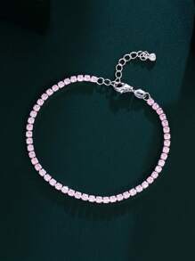 1pc Dark Blue Cubic Zirconia Round Tennis Chain 925 Sterling Silver Bracelet, Elegant Women Luxury Wedding Banquet Festival Jewelry Accessory Gift