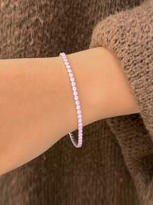 1pc Dark Blue Cubic Zirconia Round Tennis Chain 925 Sterling Silver Bracelet, Elegant Women Luxury Wedding Banquet Festival Jewelry Accessory Gift