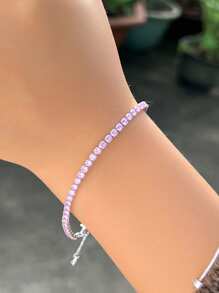 1pc Dark Blue Cubic Zirconia Round Tennis Chain 925 Sterling Silver Bracelet, Elegant Women Luxury Wedding Banquet Festival Jewelry Accessory Gift