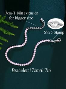 1pc Dark Blue Cubic Zirconia Round Tennis Chain 925 Sterling Silver Bracelet, Elegant Women Luxury Wedding Banquet Festival Jewelry Accessory Gift
