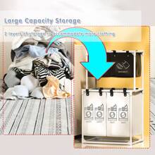 1pc Black & White 2-Layer Laundry Basket With 4 Sorting Bins, Perfect For Storing & Sorting Clothes, Socks, Underwear, Etc. & Durable, Home Essential. - Black and White - View 6