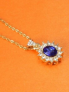 1 件全水钻吊坠项链男女士时尚珠宝 - 金色 - 查看 2