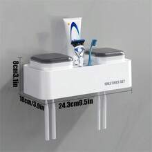 Luxury Toothbrush Cup Holder Set, Removable, No Drilling, Storage Rack, Bathroom - White Toothbrush Rack [2 Mouthwash Cups] - View 4