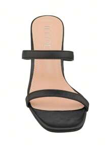 Women's Minimalist Chunky Heeled Mule Sandals Fashionable Elegant  Heeled Sandals Block Heel Square Toe Heeled Sandal Summer Shoes - 黑色 - 查看 3