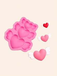 3 Size Angel Wings & Heart Shape & Decoration, Silicone Mold For Diy Resin Casting, Aromatherapy Gypsum Craft - Pink - View 1