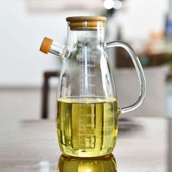 1pc 1000ml Glass Oil Kettle With Scale Markings, Anti-Leakage Oil Bottle For Kitchen Condiments(Sauces, Vinegar Etc.)
