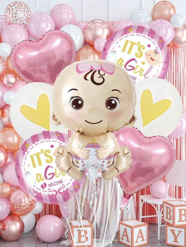 7 قطع مجموعة بالونات طفلة كرتونية من اللاتكس والورق المقوى لكشف نوع الجنين، حفلة عيد الميلاد، ديكورات المشهد، عيد الميلاد