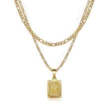 2PCS Gold Layered Necklace Set For Women Girls Dainty Choker Gold Filled Stainless Steel Figaro Chain Layering Necklaces Jewelry Gifts Square Pendant Letter A-Z - Gold - View 20