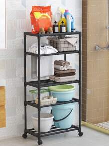 1 Piece 5 Tiers Multipurpose Storage Shelf Made Of 16mm Thick Steel Pipe For Bathroom, Elegant And Sturdy, High Quality, Suitable For Storing Buckets, Sinks, Towels, Detergents And Other Bathroom Supplies - 黑色 - 查看 2