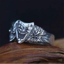1pc New Arrival Double Sided Good & Evil Joker Ring In Thai Silver Men's Retro Gothic Handmade Open Ring Suitable For Daily Wear - One Piece New Double-sided Good and Evil Clown Ring - View 1