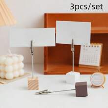 3pcs Creative Vintage Wooden Memo Clip Holder With Stand, Simple And Cute Card Place Clip For Notes, Cards, Photos And Messages Decoration - Multicolor - View 3