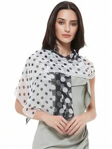 1pc Women's Spring Personalized Printed Fashion Chiffon Scarf, Versatile Shawl - Black and White - View 4