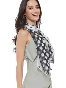 1pc Women's Spring Personalized Printed Fashion Chiffon Scarf, Versatile Shawl - Black and White - View 1