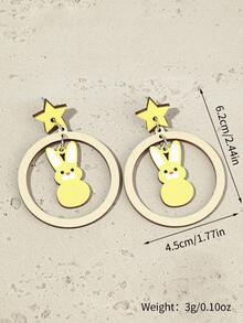 1pair Women's Fashionable Casual Teardrop-Shaped, Wooden Rabbit Design Earrings As Easter Gift For Family And Friends - Multicolor - View 2