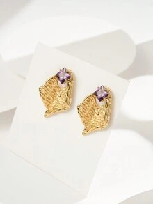 1 Pair Of Fashionable Pleated Titanium Steel Plated 18K Gold Women's Artificial  Earrings Suitable For Women's Parties, Gatherings, Daily Occasions, And The Best Gift For Mothers And Girlfriends - Multicolor - View 5