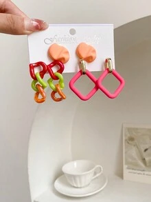 1套 3對經典創意混合設計帶扣細節的勾型耳環,多功能休閒c形圈耳環套裝 - 彩色 - 查看 11