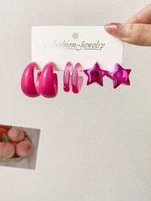 1套 3對經典創意混合設計帶扣細節的勾型耳環,多功能休閒c形圈耳環套裝 - 彩色 - 查看 8