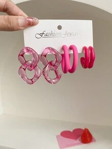 1套 3對經典創意混合設計帶扣細節的勾型耳環,多功能休閒c形圈耳環套裝 - 彩色 - 查看 10