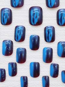 24pcs Short False Nails With 1pc Jelly Glue And 1pc Nail File - Multicolor - View 3