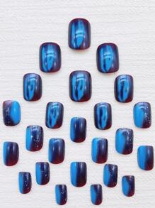 24pcs Short False Nails With 1pc Jelly Glue And 1pc Nail File - Multicolor - View 2