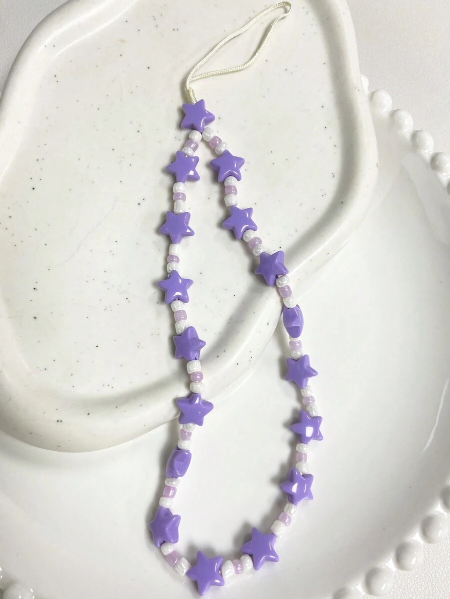 新鮮風格3d星星珠鍊手繩,適用於所有手機殼,手腕帶,防丟繩,便攜手持和掛繩 - 紫色 - 查看 1