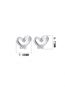 1pair Delicate S999 Sterling Silver Hollow Out Heart Shaped Stud Earrings For Women, All-Match Daily Wear Sweet Ear Jewelry, Gift - A Pair - View 5