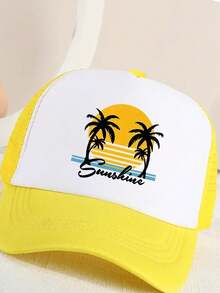 1pc Children's Sunshade Breathable Mesh Baseball Cap With Coconut Tree Pattern For Outdoor Sport - Yellow - View 3