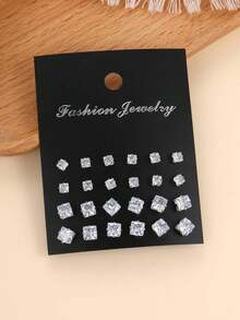 24對組簡約鑲嵌鑽石耳釘套裝,適合女性約會和度假禮物 - 銀色 - 查看 6