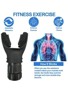 1入黑色矽膠可調節肺部運動訓練器,健身阻力訓練器材 - 黑色 - 查看 8